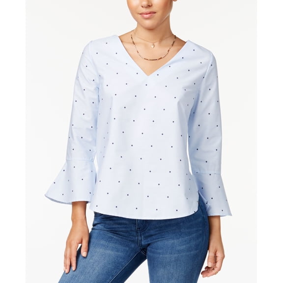 7 Sisters Juniors Ruffle Sleeve Top Navy Stripe L