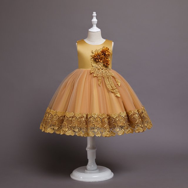 Vestido infantil Vestido de princesa Vestido de manga larga para actuación de piano Vestido de noche para anfitrión de niño de flores Cumpleaños