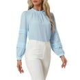 thumbnail image 4 of INSPIRE CHIC Women's Mock Neck Pleated Solid Lantern Long Sleeve Blouse, 4 of 5