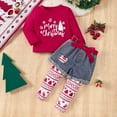 thumbnail image 2 of Coerni Toddler Baby Girls Christmas Outfits Merry Christmas Long Sleeve T-Shirt+Denim Shorts+Leggings Pant Set 3PCS Clothes, 2 of 9