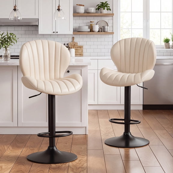 Nidovia Bar Stools Set of 2, Modern Swivel Adjustable Counter Height Barstools with Back, Faux Leather Kitchen Island Chairs for 36"-45" Table, Beige