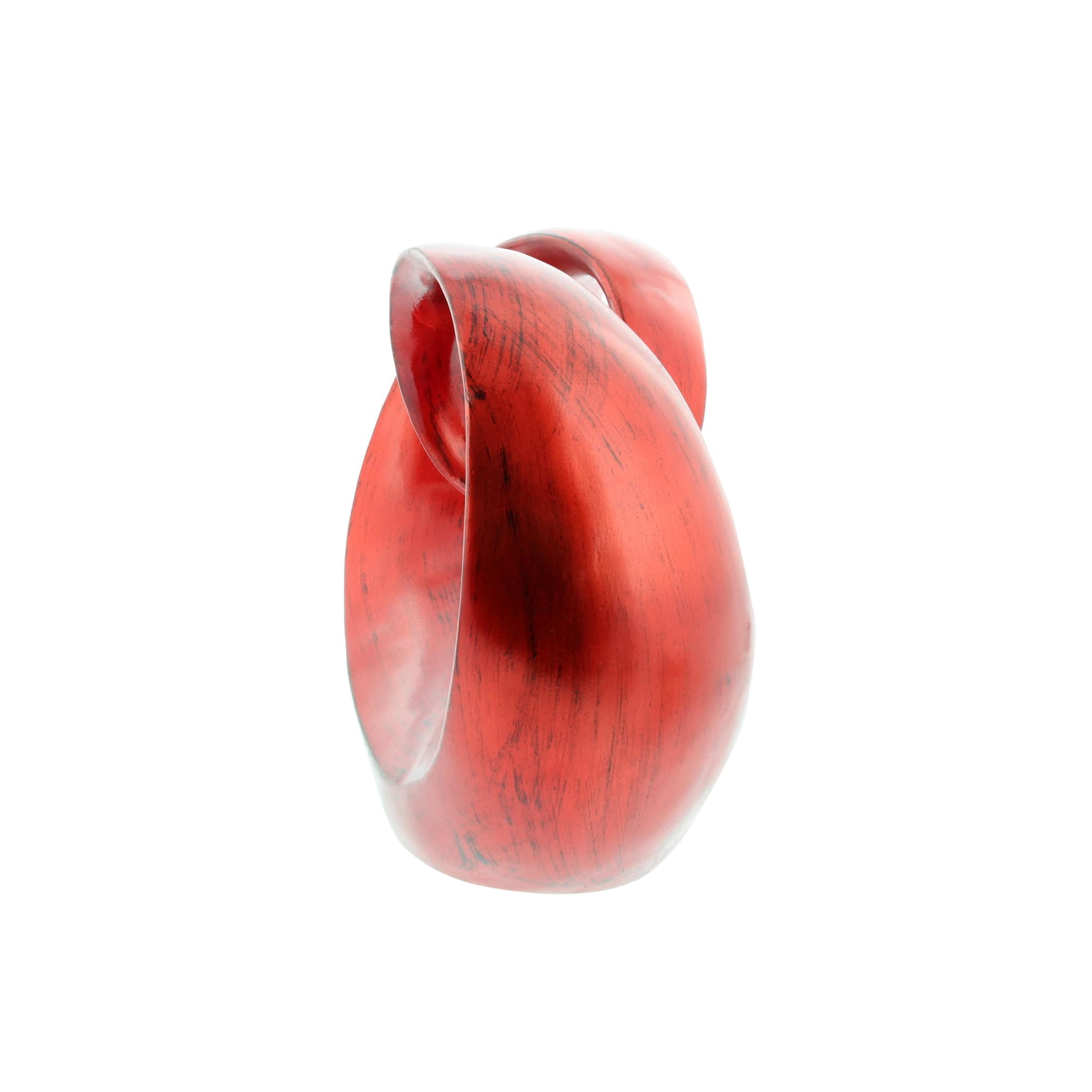 12" x 9" Red Polystone Loop Swirl Abstract Sculpture with Black Texturing, by DecMode