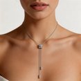 thumbnail image 4 of Gold Plated Stainless Steel Y-Drop Lariat Necklace, Adjustable Dainty Beaded Long Chain Collarbone Necklace, Minimalist Fashion Jewelry Gift for Women, 4 of 6