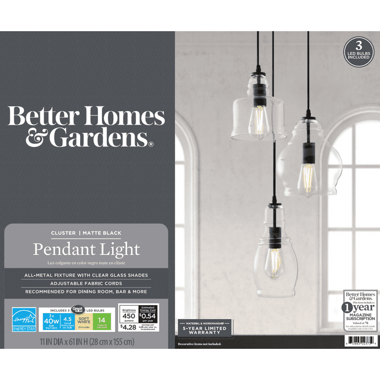 Better Homes & Gardens 3-Light Pendant Ceiling Light, Matte