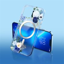Dteck for iPhone 13 Pro Max Case, Magnetic Cover Compatible with MagSafe Accessories & Charging Matte Clear Shockproof Protective Thin Case for Apple iPhone 13 Pro Max 6.7" 2021, Blue Flower