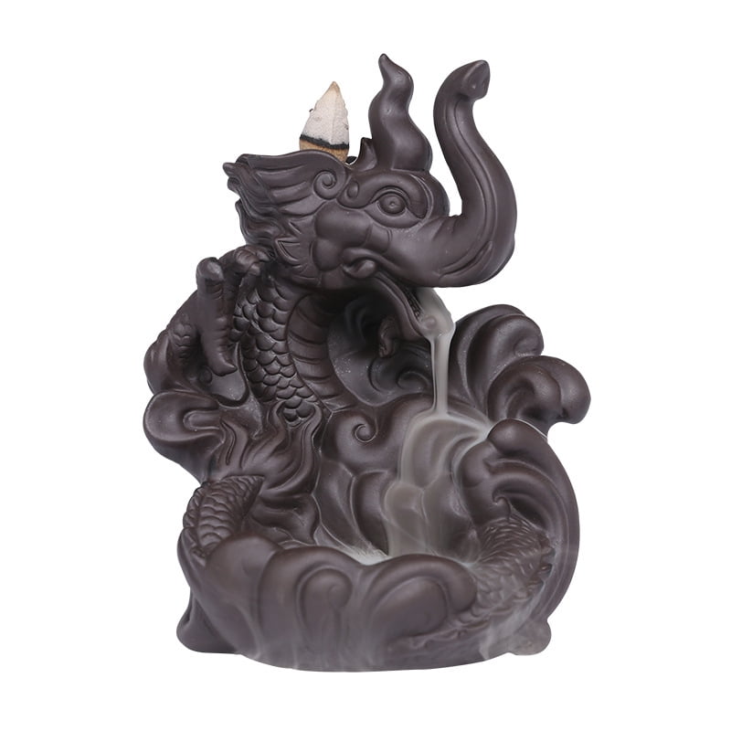 Auspicious Elephant Dragon Backflow Incense Burner Creative High Mountain Flowing Water Incense Holder Burner for Home Teahouse Study Room