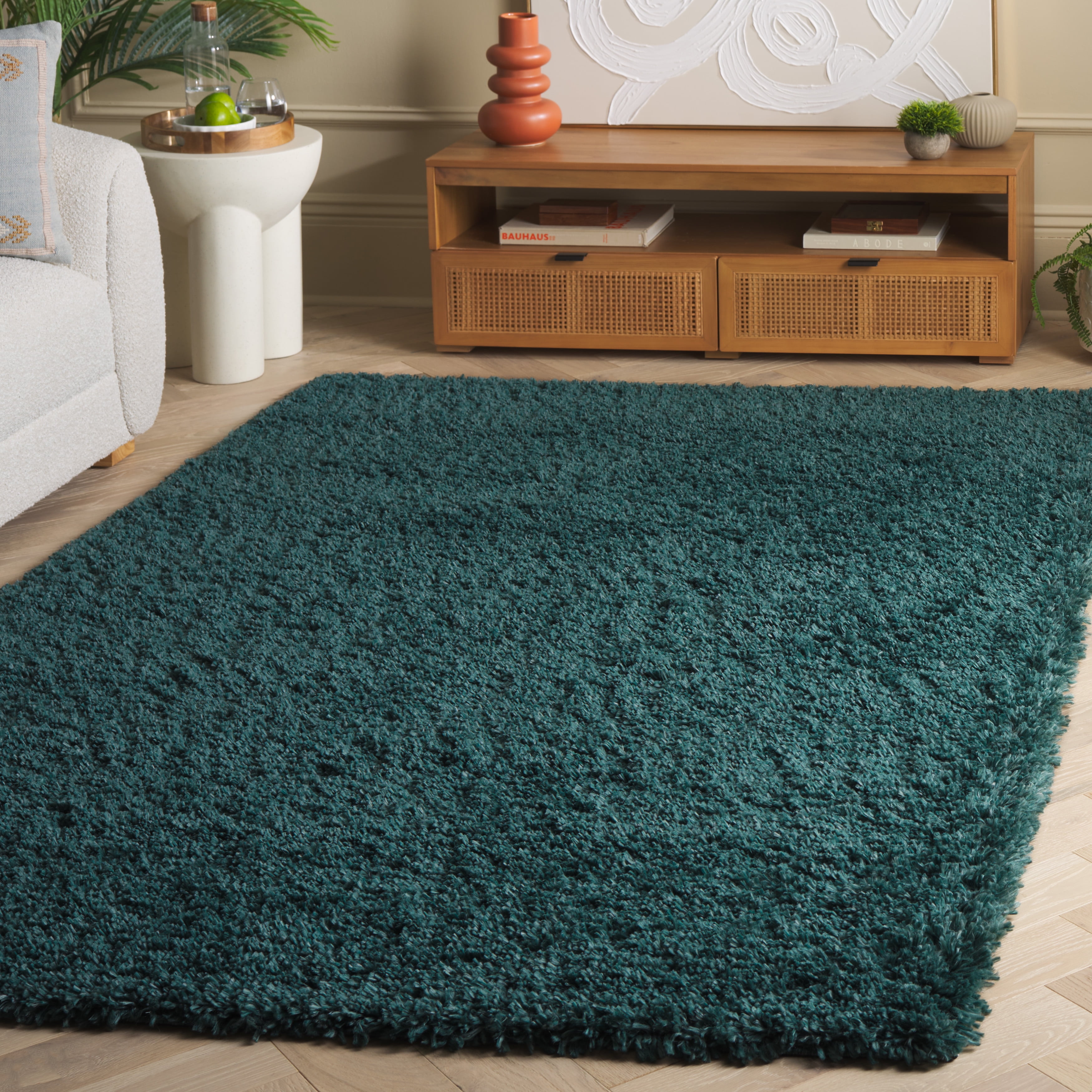 SAFAVIEH Fontana Jamie Solid Shag Area Rug, Dark Green, 9' x 12'