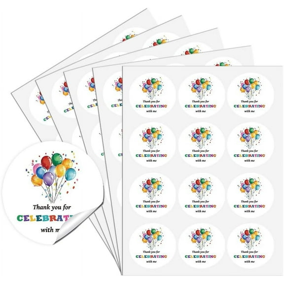 1.97 Inch Thank You for Celebrating with Me Sticker Labels 60Pcs Birthday Balloons Party Stickers Balloon Stickers for Wedding Birthday Christmas Thanksgiving Party Favors Envelope Seals diy
