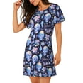 thumbnail image 2 of Naloa crystal cool Skull flower Print Women Nightgowns,Womens Loungewear,Short Sleeve Sleepwear,Comfy Ladies Nightdress, 2 of 6