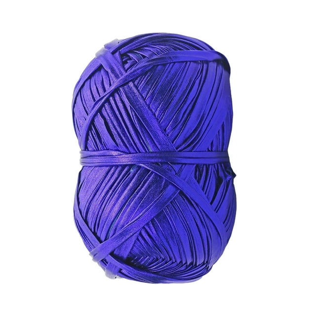 SIYTUAU Diy Weaving Metallic Texture Cloth Strips Yarn For Knitting Crochet Blanket Bags Color Thick Rope Polyester Fabric Blue Shiny Reflective 50 Yards Craft Yarn Blue