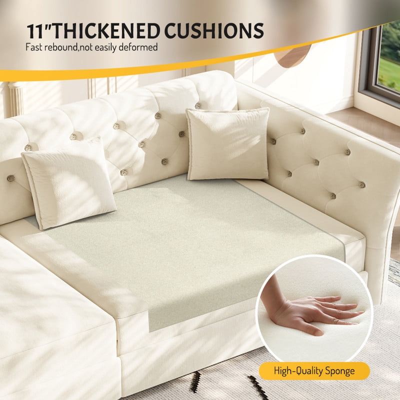 King Size Sleeper Sofa Bed, 100" 3-in-1 Convertible Pull Out Chesterfield Sleeper Couch, Oversized Velvet Flower Button Tufted 4-Seat Sofa for Living Room Apartment