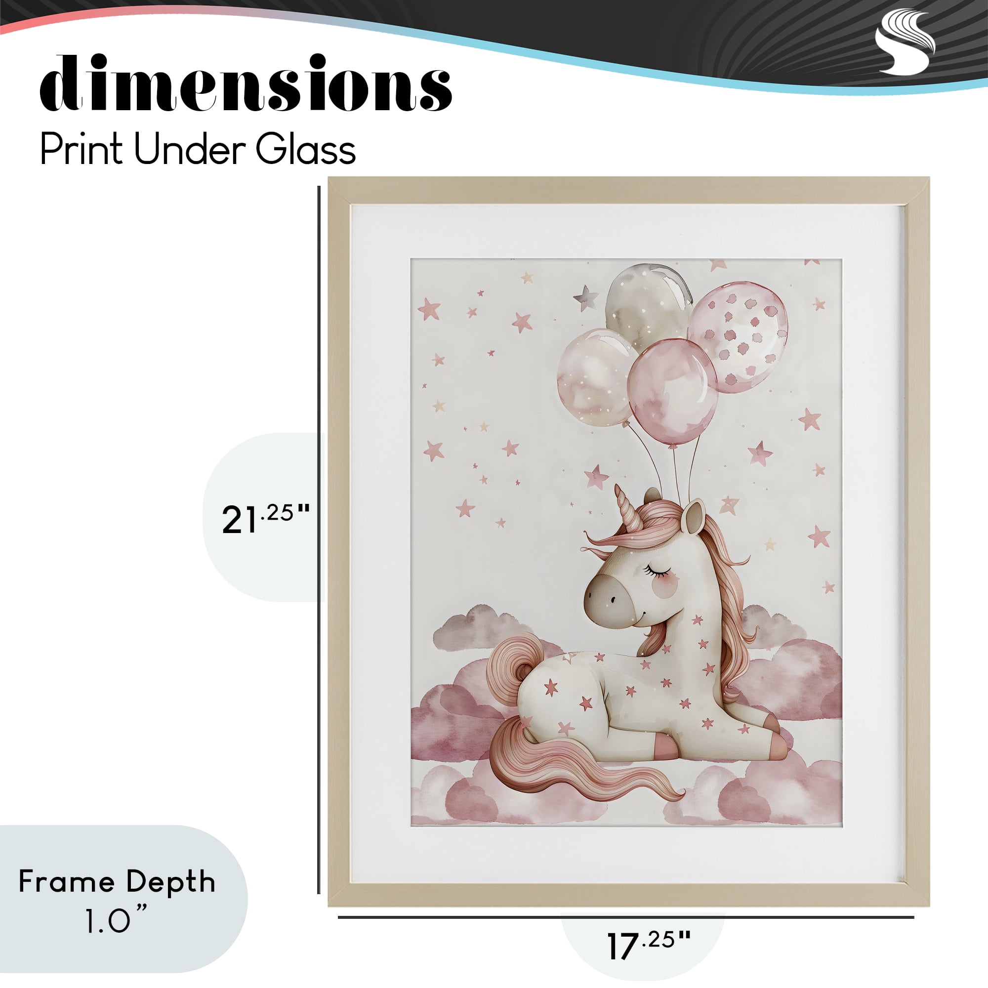 Stupell Industries Pink Unicorn with Balloons Birch Framed Print Under Glass, design by LSR Design Studio