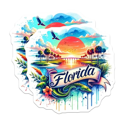 (2 Pack) Florida Travel Magnets - Sunshine State Souvenir - Scenic Palm Trees and Sunset Design (2 Pack) - 5" On Longest Side - for Cars, Fridges, Toolboxes - Made in USA - MAG6672