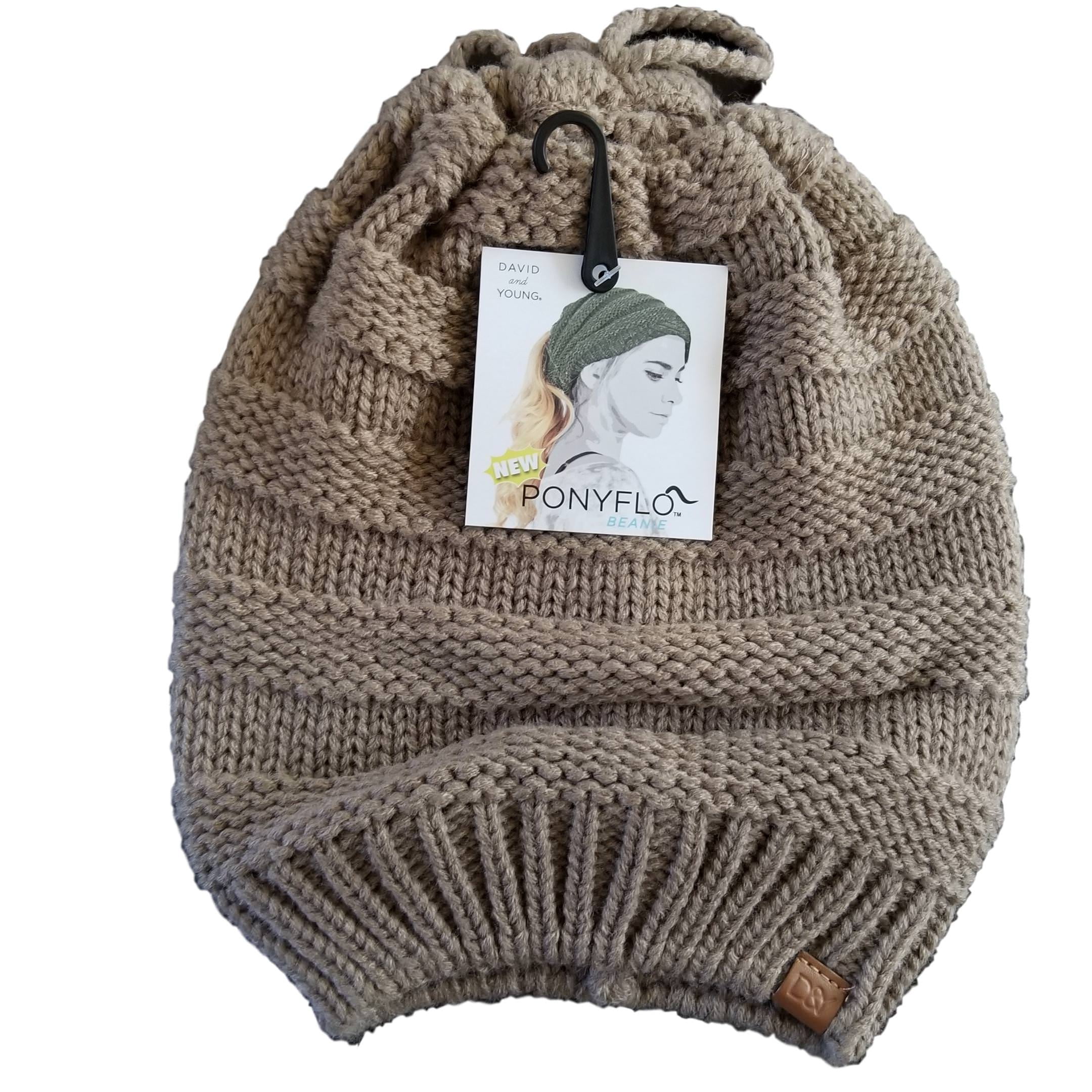 David & Young Knit Beanie Hat With Open Top For Ponytail, 4 Colors