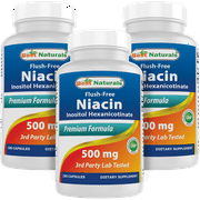 3 Pack Best Naturals Flush Free Niacin 500 mg 180 Capsules