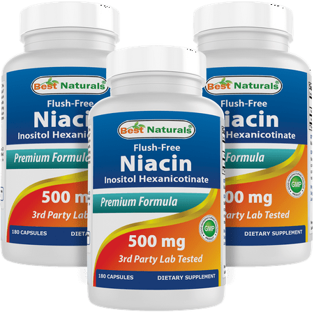 3 Pack Best Naturals Flush Free Niacin 500 mg 180 Capsules