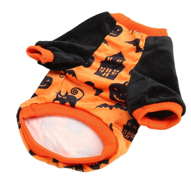 Dog Pumpkin Shirt, Bat House Pattern Elasticity Soft Plush Elasticity Soft Plush Costume Pet Clothes Soft Polyester Cotton Comfortable Dog Winter Sweatshirt For Daily Party