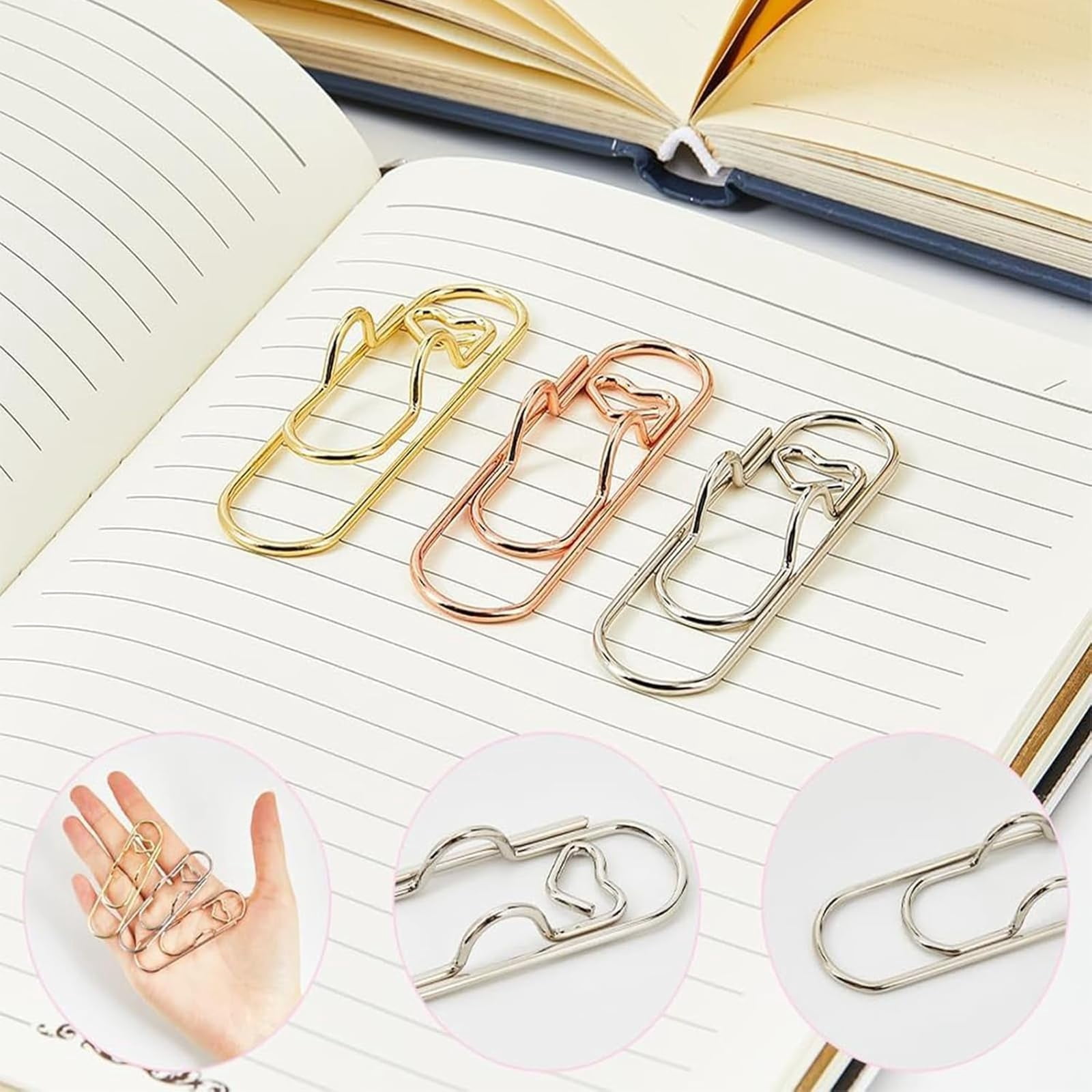 Oversized Paper Clip with Pen Holder, 4 Colors Heart Shaped Metal Pens Holders Clips, Reusable Carbon Steel Paperclip Pen Holder for Notebooks Papers Planner Jumbo Office Supplies