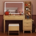 thumbnail image 6 of GALAXHERO Vanity Desk with Lighted Mirror and Glass Top, Fluted Makeup Table Set, Makeup Vanity Chair with Storage, 5 Drawers Bedroom Dressing Table for Girls, Women, Natural Oak, 6 of 8