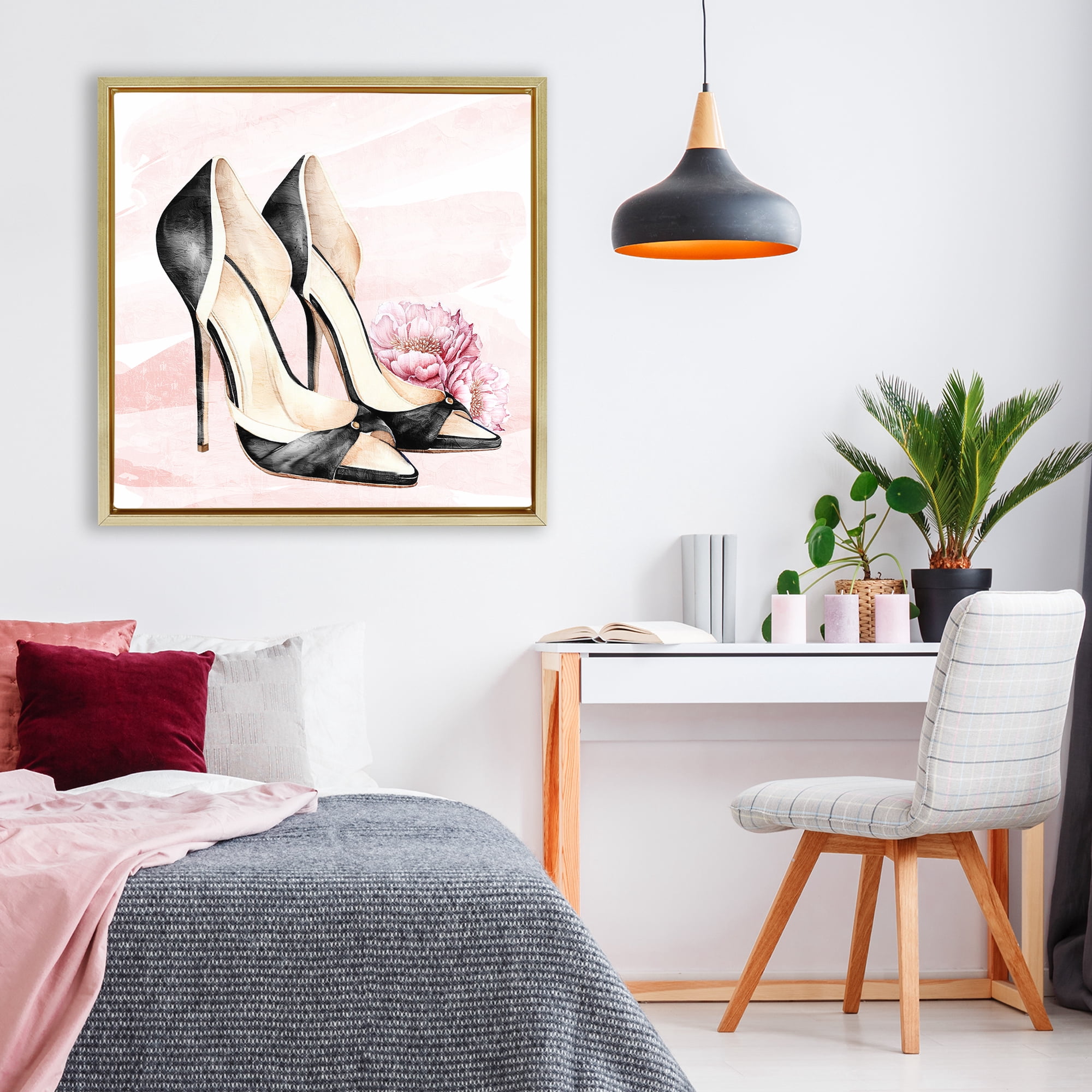 Stupell Industries Glam Time Heels Gold Framed Floater Canvas Wall Art, design by Kim Allen