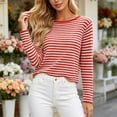 thumbnail image 2 of VSSSJ Women's Striped Pullover Sweater Relaxed Fit Round Neck Long Sleeve Classic Soft Casual Knit Sweater Tops Fall Winter Outfit Red S, 2 of 9