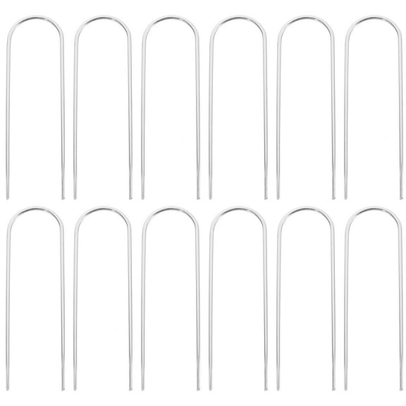 LEORX 12Pcs Metal Garden Fence Stakes U Shaped for Landscape Fabric Lawn and Yard Stability