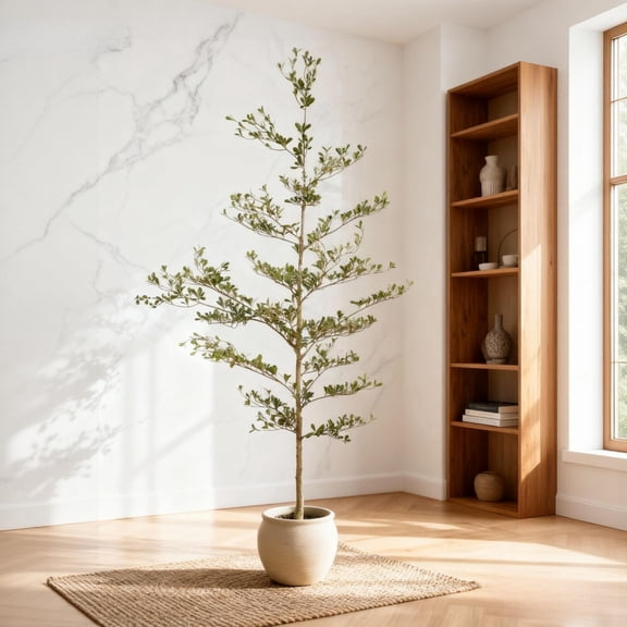 7FT Artificial Olive Tree with Black Plastic Pot,Realistic Tall Fake Plant for Indoor Home Living Room Decor