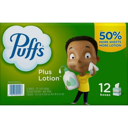 Puffs Plus Lotion Facial Tissues (72 tissues/cube 12 mega cubes)