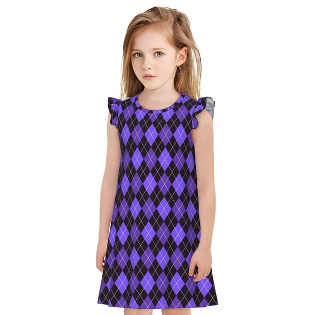 Cauagu Chemises de Nuit pour Filles Motif argyle Violet Pyjama à Manches Courtes Robe de Nuit Douce Princesse -Petit