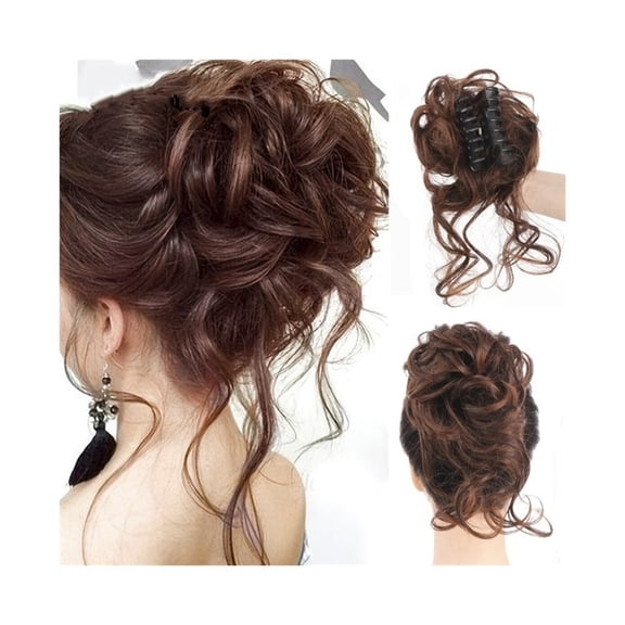 Synthetic Curly Wavy Hair Bun Messy Curly Chignon Claw Clip in Ponytail Hair Extension