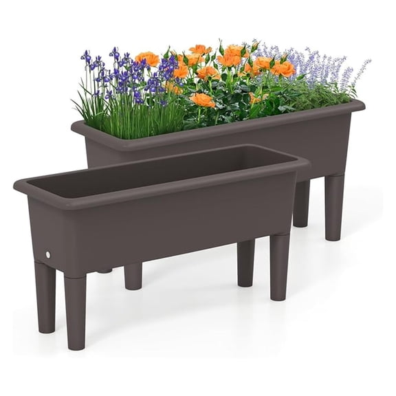 2 Pcs Raised Planter Bed, Elevated Planter Boxes with Removable Legs, Plastic Planter Bed for Gardening, Backyard & Deck (Coffee)
