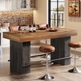 thumbnail image 4 of 63" Bar Table w/Footrest, Metal Legs - Kitchen Dining Pub Bistro Counter Height Table, Rustic Brown, 4 of 8
