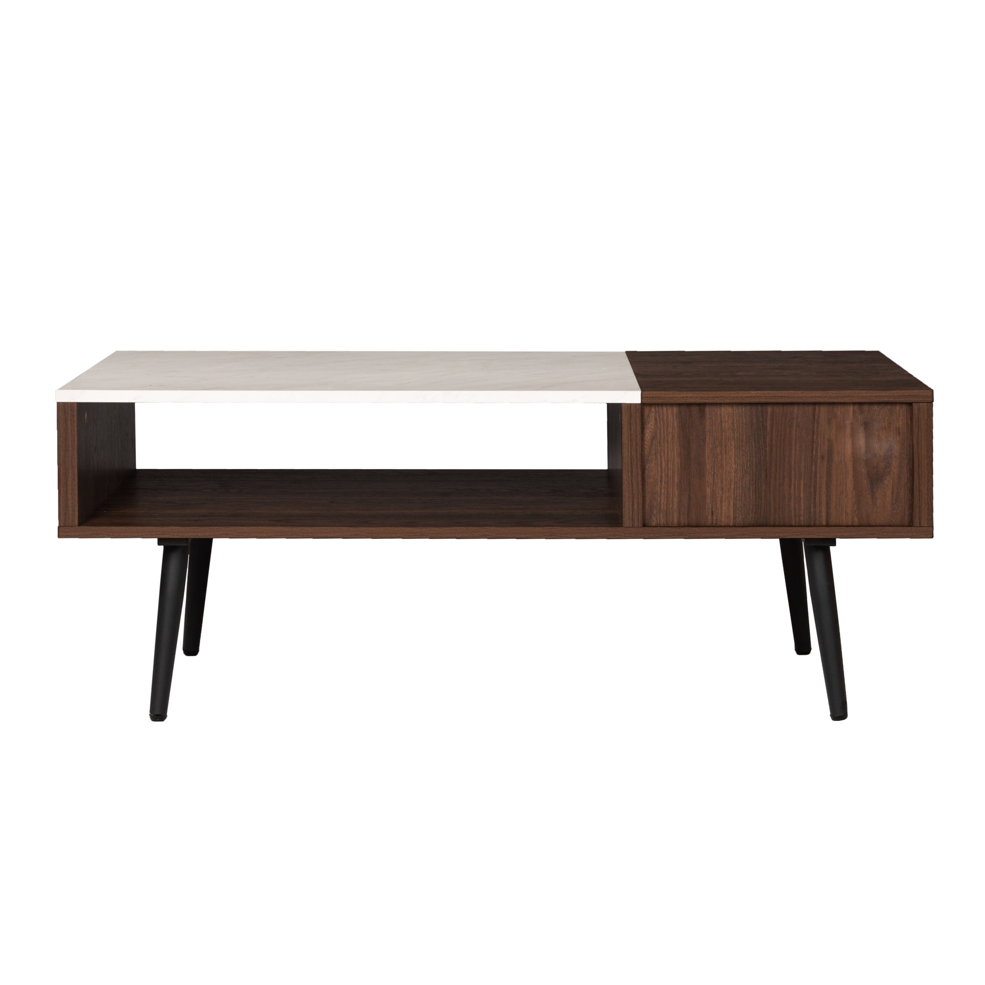Walker Edison Mid-Century Modern 1-Drawer Booker Marble Coffee Table