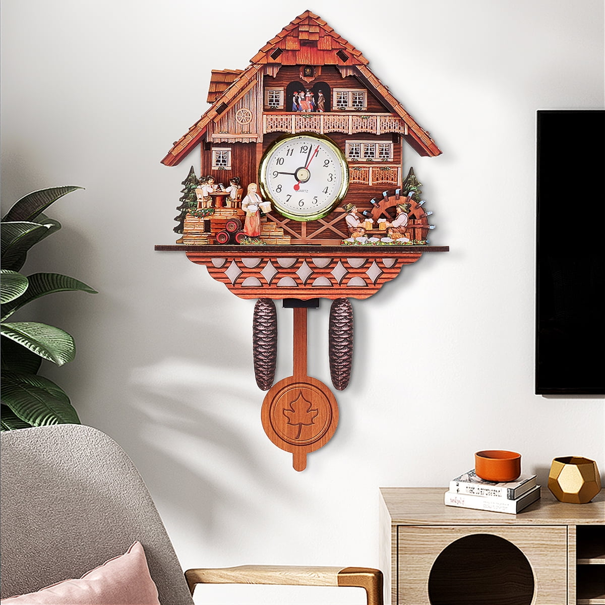 Handcraft Cuckoo Wall Clock Wooden Auto Swing Home Room Office Decorations 