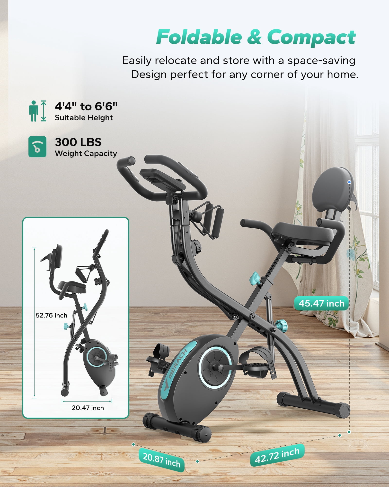 MERACH Folding Exercise Bike, 4 in 1 Magnetic Upright Bike with 16 Levels of Resistance for Home Indoor Cardio Workout Max Weight 300 lbs