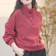 thumbnail image 5 of Stralyhd Womens Sweatshirt Oversized Button Up Henley Long Sleeve Soft Comfort Pullover Tops Fall Winter Clothes Watermelon Red 2XL, 5 of 5