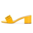 thumbnail image 3 of YDN Women Glossy Open Toe Bowknot Mules Slip On Mid Chunky Block Heel Slide Sandals Chic Daily Dressy Shoes Size 7 Yellow, 3 of 4