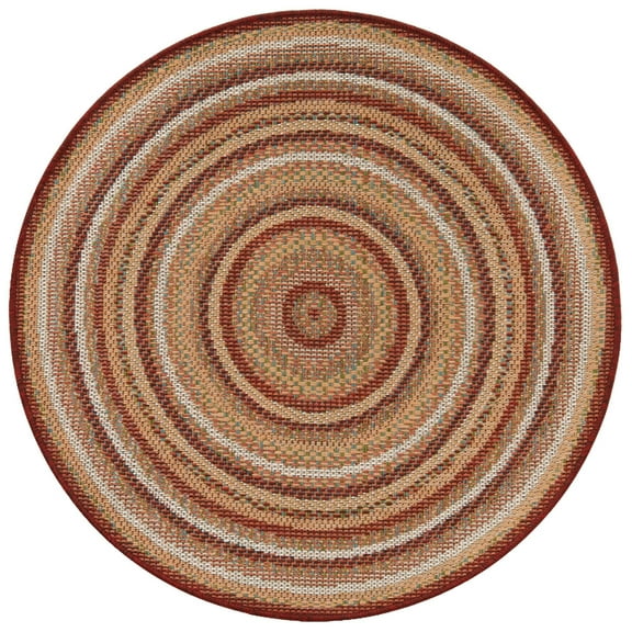 Rugs.com Baja Outdoor Collection Rug – 5 Ft Round Burgundy Medium Rug Perfect For Kitchens, Dining Rooms