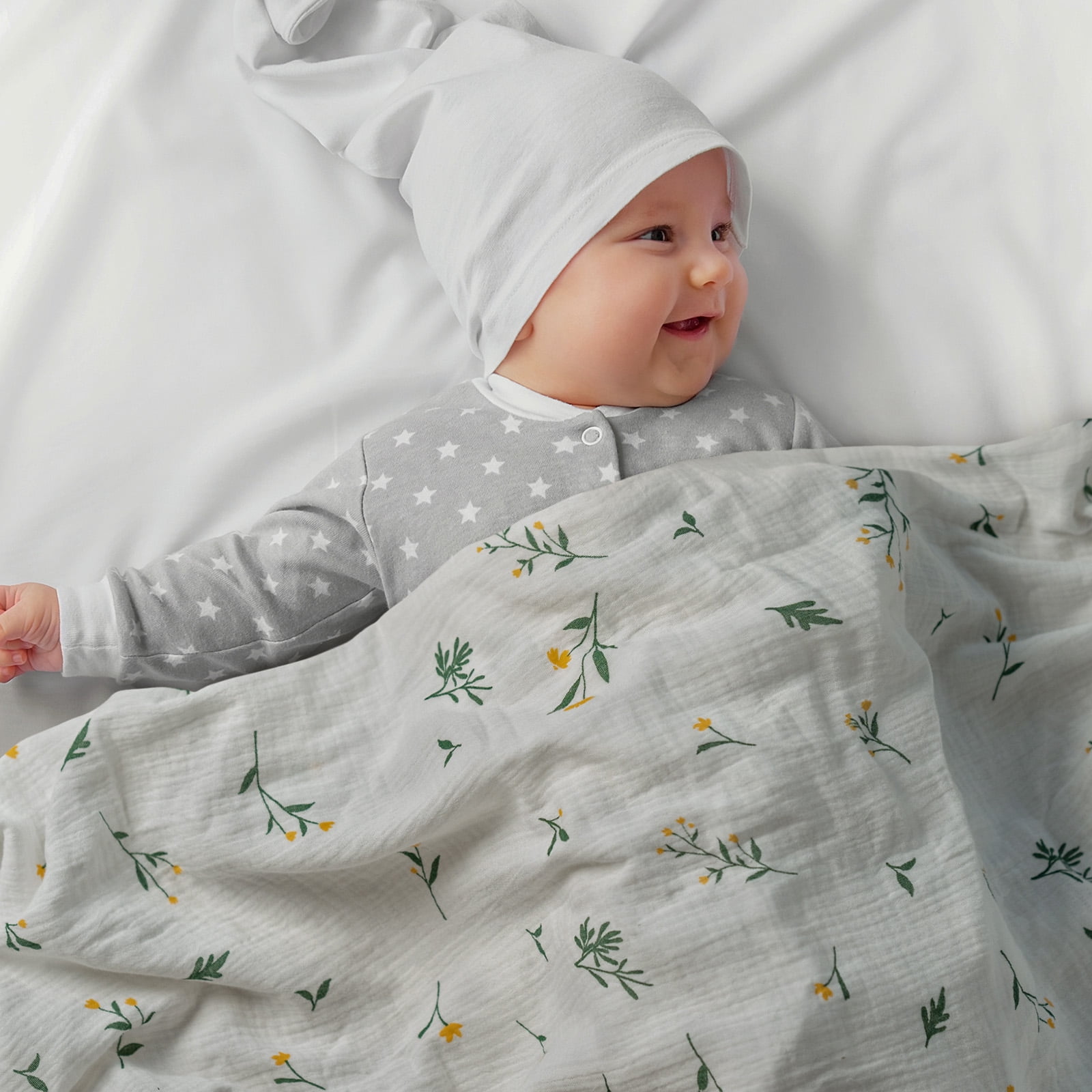 Gllquen Baby Muslin Cotton Swaddle Blankets 4-Pack for Newborn Boys Girls, 38" x 40", Bud