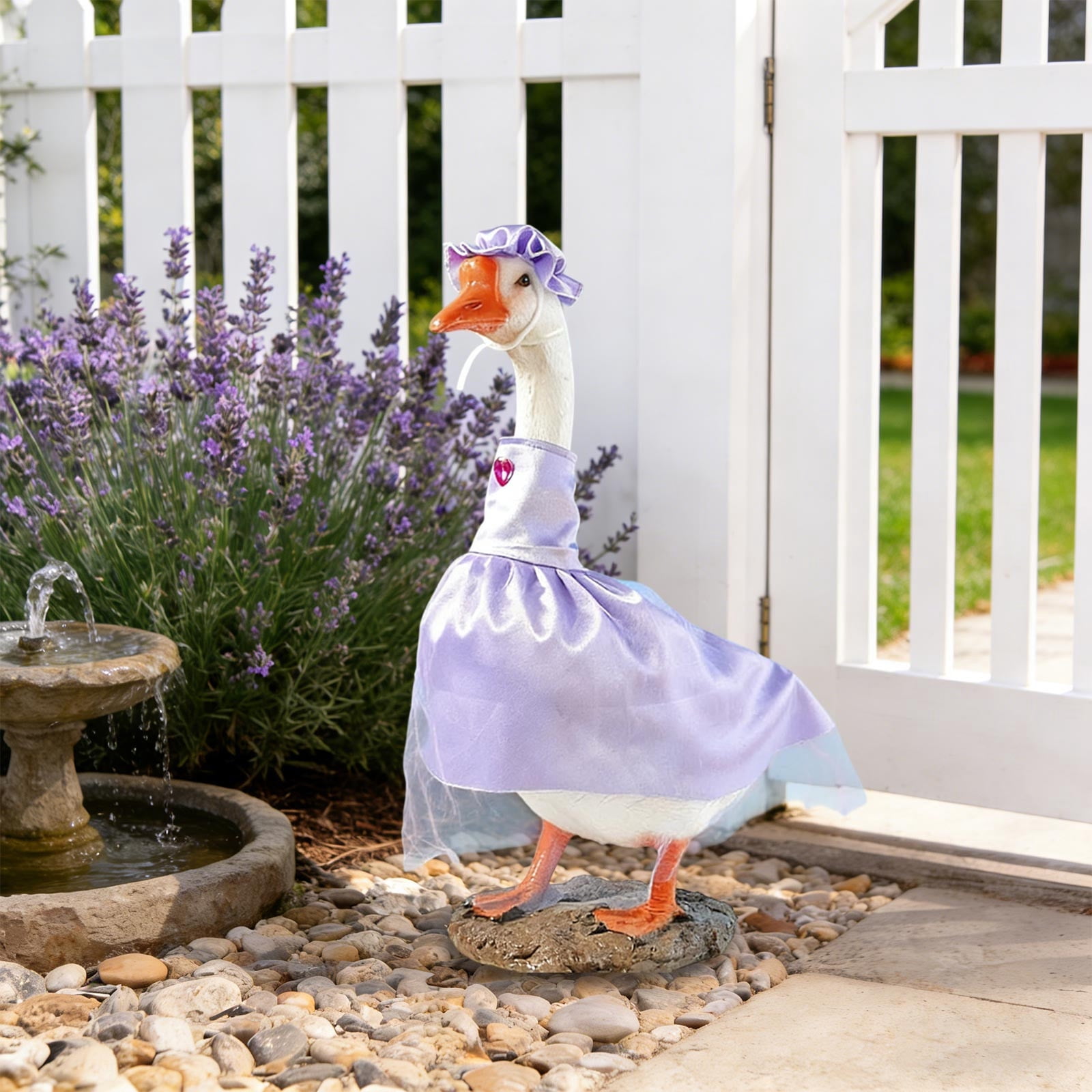 dress up goose Purple Porch Outfit with Flower Basket 23 Inch Cement Goose Clothes and Hat Costume Set for Spring Summer Holiday Garden Yard Decor Duck Size:128 model:Sierra J Cagogo Women Summer Sleeveless Ideal for garden parties