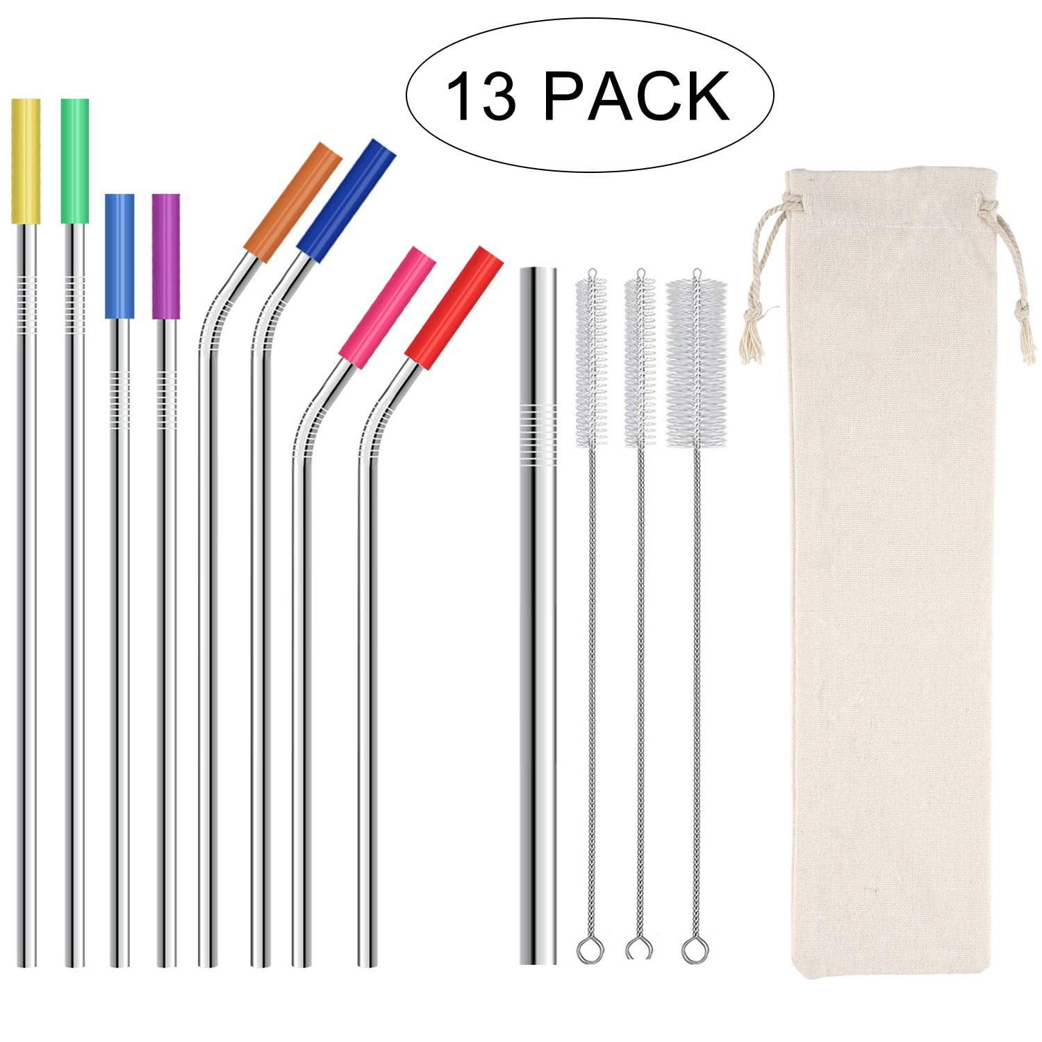 Stainless Steel Straws,Set of 9 10.5' 8.5' Reusable Drinking Straws