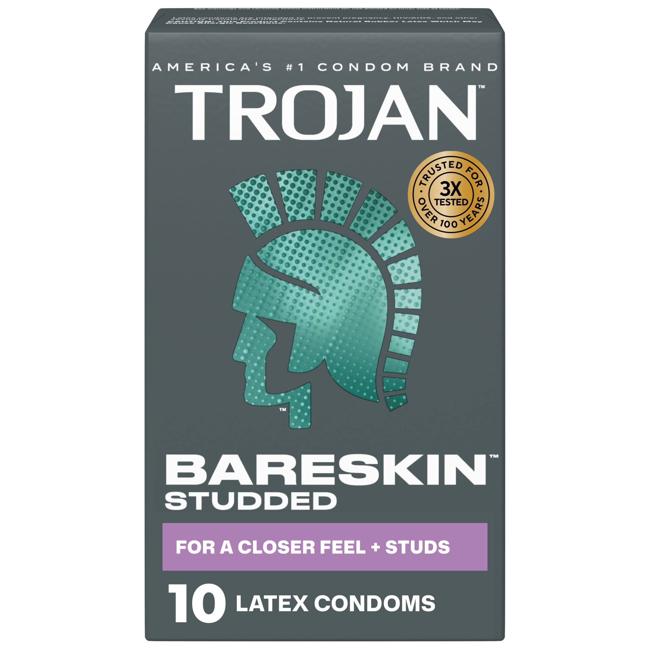 Trojan Ecstasy Ribbed Bulbous Shape Latex Premium Lubricated