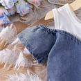 thumbnail image 6 of LYHaoo Stylish Girls Denim Dress With Short Sleeves And Layered Two Piece Featuring Asymmetrical Hem And Adjustable Waist Sash For Toddlers And，Little Girls Dresses Sizes 5 Years Blue, 6 of 7