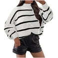 thumbnail image 3 of Qetyuw Crochet Knit Sweater for Women Striped Long Sleeve Turtleneck Pullover Jumpers Oversized Chunky Casual Sweaters, 3 of 7