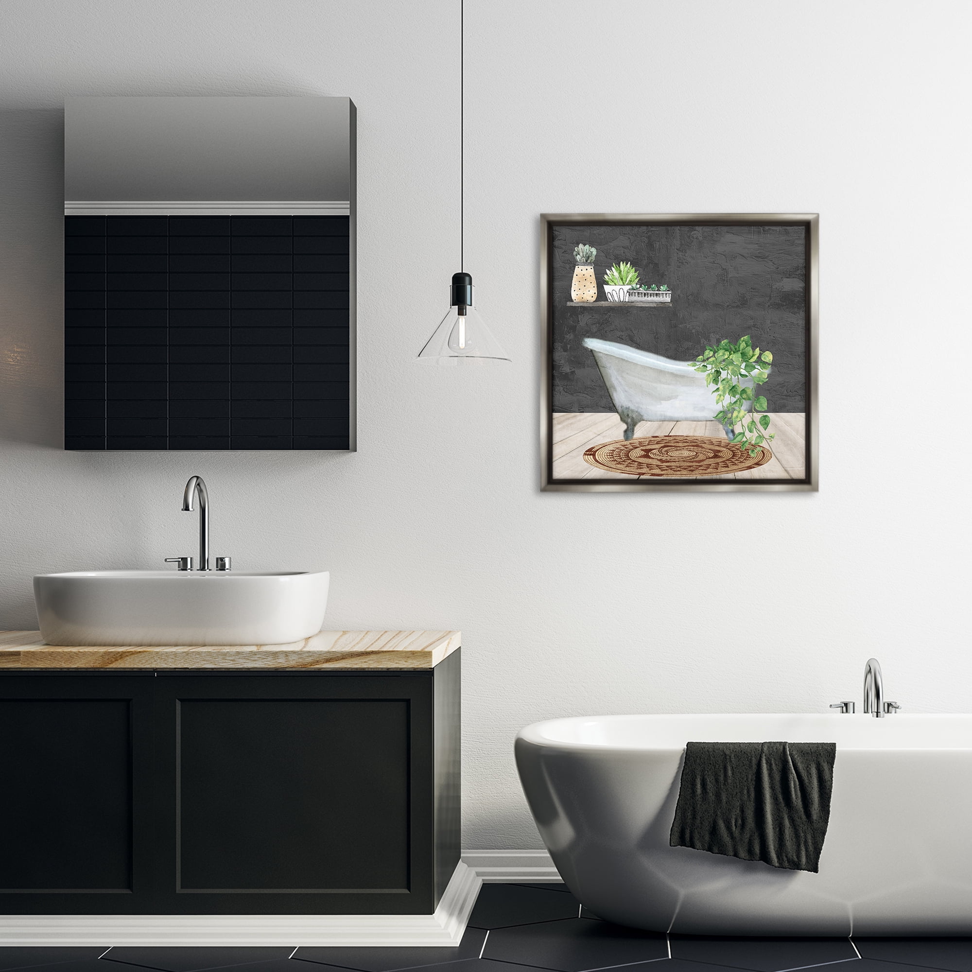 Stupell Industries Botanical Bathtub Scene Bath & Laundry Painting Gray Floater Framed Canvas Art Print Wall Art, 25 x 25