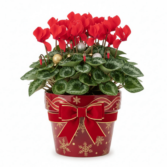 Cyclamen Plant Live Red, 4 Inches Pot, Cyclamen Live Plant, Vibrant Red Flowers for Christmas Display, Home Office Decoration