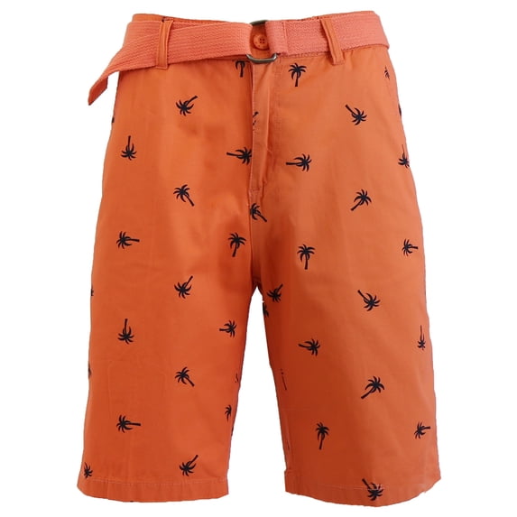 Mens Flat Front Printed Cotton Shorts With Belt