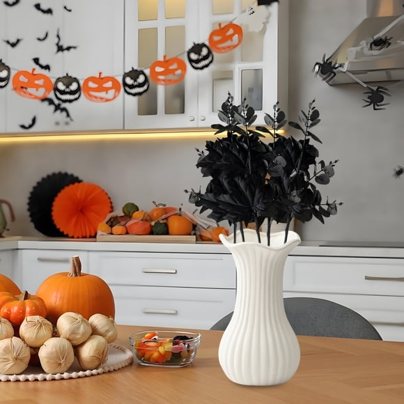 Ireezec Halloween Maple Leaf Black Plastic Faux Floral Arrangement Spooky Home Decor for Party Centerpiece Table Scary Decoration