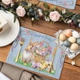 thumbnail image 6 of Easter Placemats Set of 4 Bunny Eggs Place Mats Spring Placemat Chick Rabbit Flower Basket Blue Wood Table Mats for Dining Kitchen Table Holiday Dinner Party Home Easter Decorations 13x19 Inch, 6 of 9