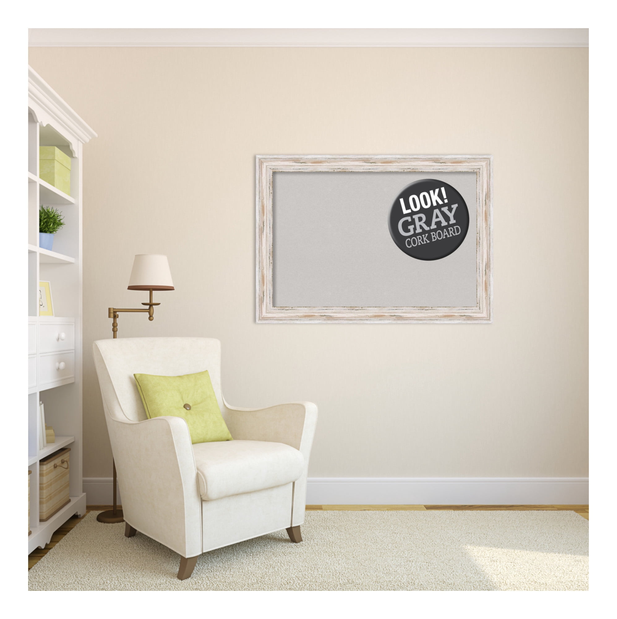 Amanti Art Grey Cork Board Wood Framed Alexandria White Wash Bulletin Board 41 in. x 29 in.